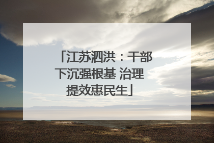 江苏泗洪：干部下沉强根基 治理提效惠民生